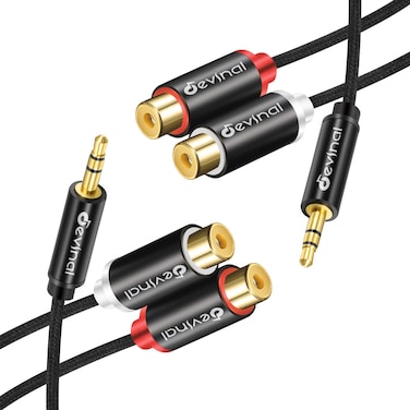 Devinal RCA to Aux Cable 3.5mm to 2 RCA Female Cable, RCA Y Splitter Adapter Auxiliary Stereo Cord Gold Plated for Phone MP3 Tablet Computer Speaker 1 feet 2 Pack