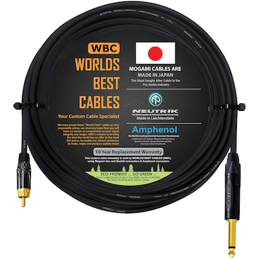 WORLDS BEST CABLES 50 Foot &acirc;&euro;&ldquo; TS to RCA Cable &acirc;&euro;&ldquo; Mogami 2964 Audio Interconnect Cable &amp; Neutrik NP2X-B &amp; Amphenol ACPL-CBK Gold Plugs - Custom Made