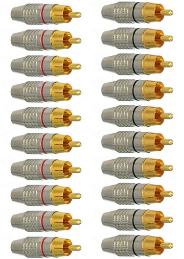 EEEKit 20Pack RCA Male Plug Solder, Gold Audio Video Adapter Connector for Speaker Wire Wall Plate Home Theater Audio Video Receiver Amplifiers and Sound Systems