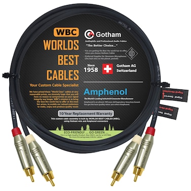 2.5 Foot RCA Cable Pair - Gotham GAC-4/1 (Black) Star-Quad Audio Interconnect Cable with Amphenol ACPR Die-Cast, Gold Plated RCA Connectors - Directional