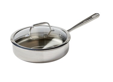T-fal Pro Tri-Ply Stainless Steel Saute Pan with Lid 3 Quart Induction Compatible Oven Safe 500F, Lid 350F, Deep Frying Pan, Fast &amp; Even Heat, Professional Quality, Durability, Dishwasher Safe, Silver