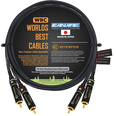 WORLDS BEST CABLES 2.5 Foot RCA Cable Pair - Canare L-4E6S, Star Quad, Audio Interconnect Cable with Premium Gold Plated Locking RCA Connectors - Directional - Custom Made