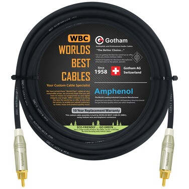 60 Foot - Gotham GAC-1 Ultra Pro - Low-Cap (21pF/ft) Center-Channel Subwoofer Cable with Amphenol ACPR-SWH Die-Cast, Gold Plated RCA Connectors