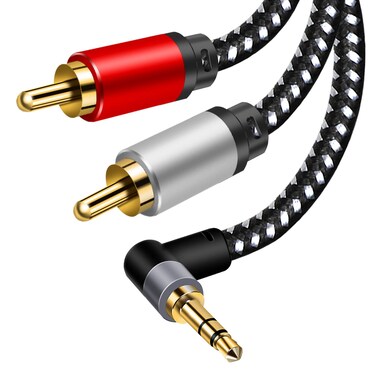 3.5mm Aux Cables, 90&Acirc;&deg; RCA Audio Cable, 3.5mm to 2-Male RCA Stereo Splitter Cable 1/8" Right Angle TRS to RCA Straight Plug Audio Auxiliary Cord,Hi-Fi Sound, Nylon Braided (26.3ft/8m)