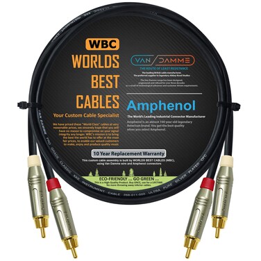 WORLDS BEST CABLES 4.5 Foot - RCA Cable Pair Custom Made Made Using Van Damme Pro Grade Classic XKE Instrument (Jet Black) Wire &amp; Amphenol ACPR Die-Cast, Gold Plated RCA Connectors