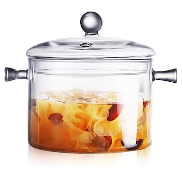 2300ml Glass Saucepan with Cover, Stovetop Cooking Pot and Pan with Lid and Handle Simmer Pot Clear Soup Pot, High Borosilicate Glass Cookware