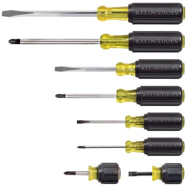 Klein Tools 85078 Screwdriver Set, Made in USA, All-Purpose Screwdriver Kit has 4 Phillips and 4 Flat Head Tips, Non-Slip Cushion Grip, 8-Piece