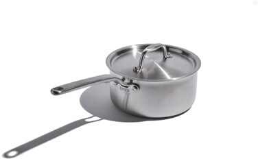 Heritage Steel x Eater 3 Qt Saucepan with Lid   Made in USA   5-Ply Fully Clad Stainless Steel Saucepan   Stay Cool Handle Design   Induction Compatible   Non-Toxic Sauce Pan   Cook like an Eater