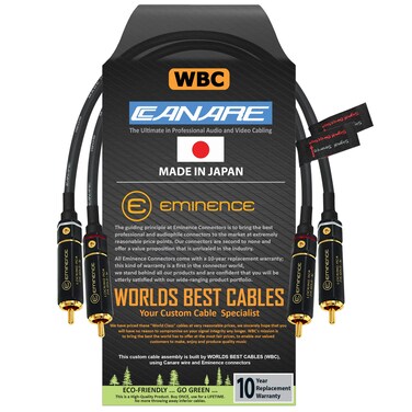 WORLDS BEST CABLES 0.5 Foot RCA Cable Pair - Canare L-4E6S, Star Quad, Audio Interconnect Cable with Premium Gold Plated Locking RCA Connectors - Directional - Custom Made
