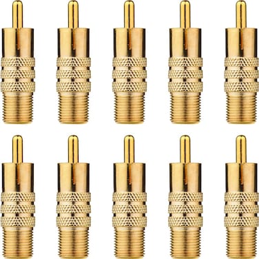 Urtop 10-Pack F-Type Female to RCA Male Coaxial Cable Audio Video Adapter Gold Plated Connector Straight Coupler