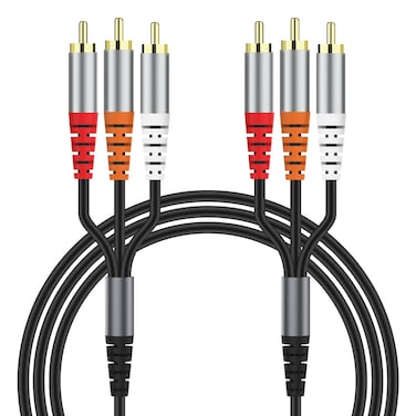 Audio Video RCA Cable (1.5m/59Inch), 3RCA to 3RCA Composite AV Cable, 3RCA Cable Audio Video Composite Male to Male DVD Cable Compatible with Set-Top Box, Speaker, Amplifier, DVD Player and More