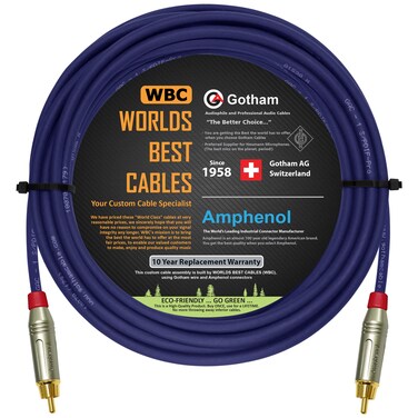 WORLDS BEST CABLES 20 Foot SPDIF Cable &acirc;&euro;&ldquo; Gotham GAC-1 S/PDIF-Pro (Ultrablue) High-End Silver Plated LCOFC Digital Audio Interconnect Cable &amp; Amphenol ACPR-SRD Gold RCA Plugs - Custom Made