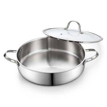 Cooks Standard 5.5-Quart Multi-Ply Clad Stainless Steel Deep Saut&Atilde;&copy; Pan, 12-inch Frying Pan, Large Skillet with Lid Chef Induction Cookware, Stay-Cool Handle