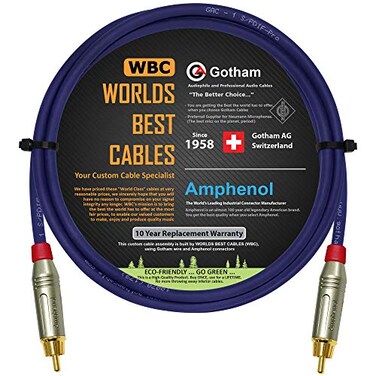 WORLDS BEST CABLES 3.5 Foot SPDIF Cable &acirc;&euro;&ldquo; Gotham GAC-1 S/PDIF-Pro (Ultrablue) High-End Silver Plated LCOFC Digital Audio Interconnect Cable &amp; Amphenol ACPR-SRD Gold RCA Plugs - Custom Made