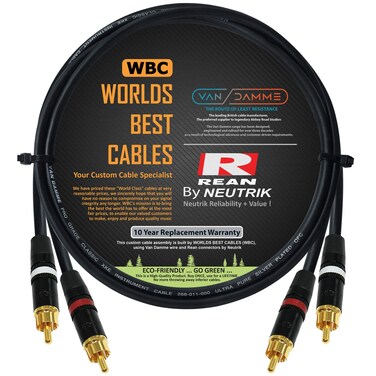 WORLDS BEST CABLES 5 Foot - RCA Cable Pair Custom Made Made Using Van Damme Pro Grade Classic XKE Instrument (Jet Black) Wire &amp; Neutrik-Rean NYS Gold RCA Connectors