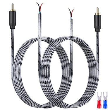 JOLGOO RCA to Speaker Wire Adapter, 2 Pack 6.6 FT, Speaker Wire RCA Male Plug Jack Connector Adapter, Enhance Sound Transmission, Repair Speaker Cord for Amplifiers and AV Receivers