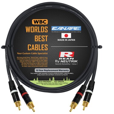 Canare 4.5 Foot RCA Cable Pair - Made GS-6 Audio Interconnect Cable and Neutrik-Rean NYS Gold RCA Connectors - Custom Made by Worlds Best Cables