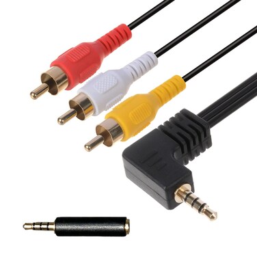 3.5mm to RCA AV Camcorder Video Cable,3.5mm Male to 3RCA Male Plug Stereo Audio Video AUX Cable for Camcorder, TV, Speakers,Home Theater (3.5 Elbow to 3RCA with Shield 5FT)