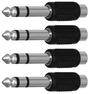 CESS 6.35mm 1/4 Inch Stereo TRS Male Plug to RCA Female Jack Silver Adapter Connectors - 6.35mm Stereo Male to RCA Female (4 Pack)