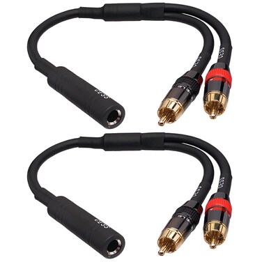 CESS-272 6.35mm 1/4" TRS Female to Dual RCA Male Plugs Split Cable - 1 Foot Length, 2 Pack, High-Fidelity Audio Adapter, Durable and Compact Design