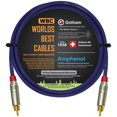 WORLDS BEST CABLES 6 Foot SPDIF Cable &acirc;&euro;&ldquo; Gotham GAC-1 S/PDIF-Pro (Ultrablue) High-End Silver Plated LCOFC Digital Audio Interconnect Cable &amp; Amphenol ACPR-SRD Gold RCA Plugs - Custom Made