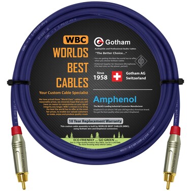 WORLDS BEST CABLES 12 Foot SPDIF Cable &acirc;&euro;&ldquo; Gotham GAC-1 S/PDIF-Pro (Ultrablue) High-End Silver Plated LCOFC Digital Audio Interconnect Cable &amp; Amphenol ACPR-SRD Gold RCA Plugs - Custom Made