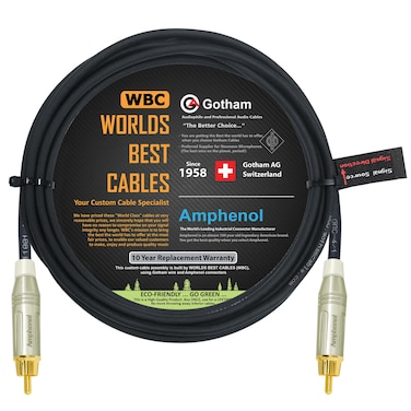 10 Foot - Gotham GAC-4/1 (Black) Star-Quad Center-Channel Subwoofer Cable with Amphenol ACPR-SWH Die-Cast, Gold Plated RCA Connectors &acirc;&euro;&ldquo; Directional