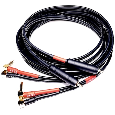 CESS-140-3f Right Angle Banana Plug to RCA Speaker Cable, 4mm Right Angle Banana Plug to Gold-Plated RCA Plug, 12AWG Soft Silicone Wire, 2 Channels (3 Feet)