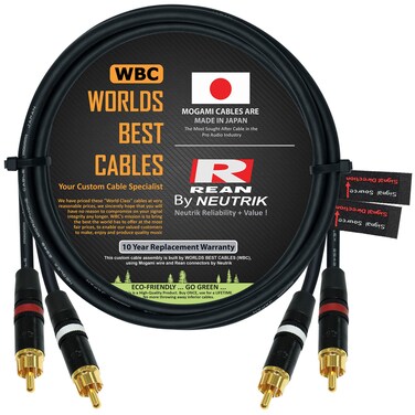 WORLDS BEST CABLES 2 Foot &acirc;&euro;&ldquo; Directional High-Definition Audio Interconnect Cable Pair Custom Made Using Mogami 2549 Wire and Neutrik-Rean NYS Gold RCA Connectors