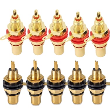 Sopepoyie RCA Female Socket Connector Chassis Panel Mount Adapter for Amplifier Audio Terminal Connector (5Pcs Black + 5Pcs Red)