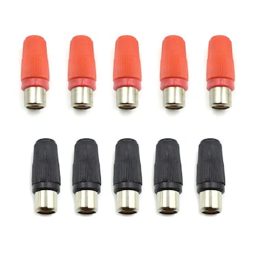 Hxchen Plastic Handle Female RCA Phono Jack Connector Cylindrical Red and Black - (5 Pairs)