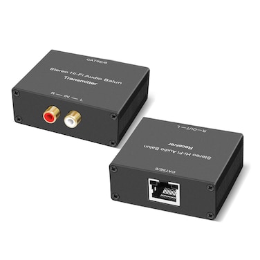 Hi-Fi Audio Balun, 1 Pair Stereo RCA to Stereo RCA Audio Extender Stereo Analog Audio Extender, Stereo RCA to Stereo RCA Audio Extender Over Cat5e/Cat 6/Cat7 Ethernet Cable