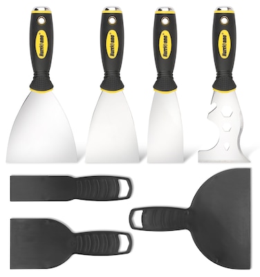 HURRICANE 7pc Putty Knife Set for Drywall Repair, Wallpaper Removal, and Scrubbing. Includes Spackle Knife, Paint Scraper, 3 Metal Putty Knife Scrapers, 1 Multi-Use Knife, and 3 Plastic Putty Scrapers