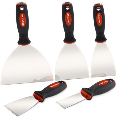 MaxoPro Professional Putty Knife Set Stainless Steel &acirc;&euro;&ldquo; 5Pcs Durable Putty Knife Scrapers for Drywall Spackle, Filing, Paint Scraping &acirc;&euro;&ldquo; Puddy Knife Wall Repair Kit with Ergonomic Non-Slip Handle