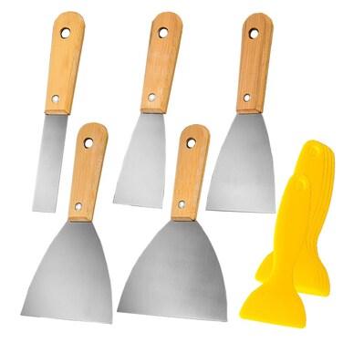10 Pcs Putty Knife Set,Metal Paint Scraper with Bamboo Handle,Putty Knife Scraper Tools,Wallpaper Scraper, Painting Scraper Tool