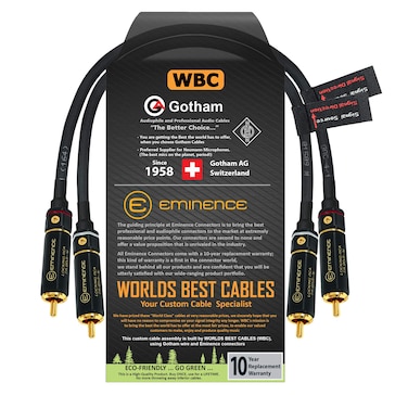 WORLDS BEST CABLES 0.5 Foot RCA Cable Pair - Gotham GAC-4/1 (Black) Star-Quad, Audio Interconnect Cable with Premium Gold Plated Locking RCA Connectors - Directional - Custom Made