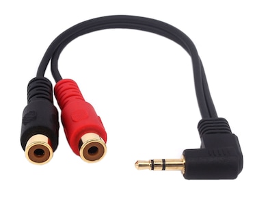Qaoquda 3.5mm to 2RCA Adapter Cable, 8 Inch Gold Plated 90 Degree Right-Angled 1/8" TRS Stereo Male to Dual RCA Female Y Splitter Adapter Cable(3.5M/2RCAF)