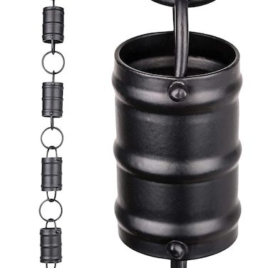 Rain Chains Pacific - Tri-Stripe Channel Link Rain Chain 8.5 FT. - Black Powder Coated Aluminum - Elegant Rain Chains for Gutters