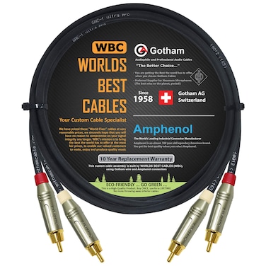 3 Foot RCA Cable Pair - Gotham GAC-1 Ultra Pro - Low-Cap (21pF/ft) Audio Interconnect Cable with Amphenol ACPR Die-Cast, Gold Plated RCA Connectors