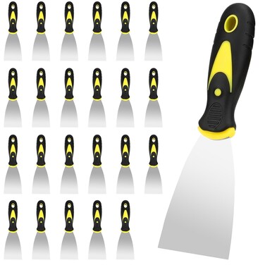 SHEUTSAN 24pcs 3 Inch Putty Spatula Knife, Stainless Steel Spackle Knives with Plastic Handle, Metal Putty Scraper for Drywall Finishing, Wallpaper