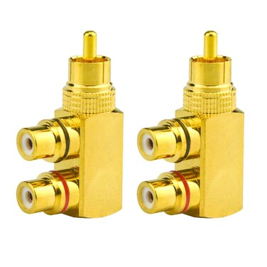WMYCONGCONG 2 PCS RCA Splitter Adapter RCA Male to 2 RCA Female Right Angle Splitter Plug Connector