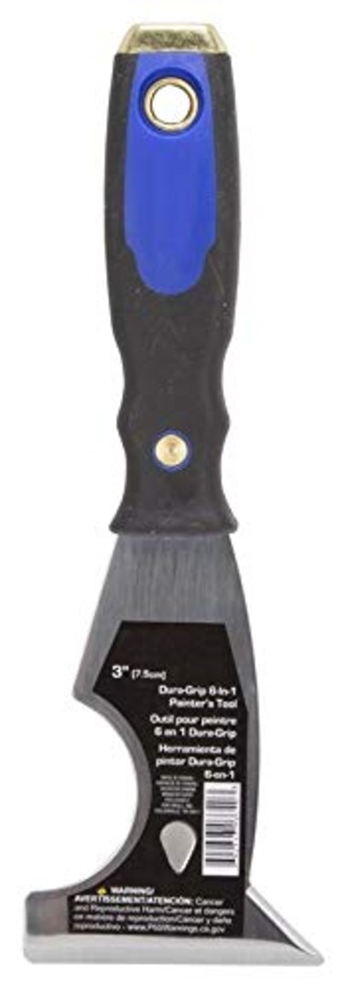 Edward Tools 6 in 1 Painters Tool - Scraper, Putty Remover, Spreader, Half round cut out to remove paint from roller, sharp point to open cracks for patching, metal handle for nail setting - Soft Grip