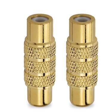 HTTX Premium Female to Female RCA Connector A/V Joiner Video and Audio Coupler Metal Adapter Component Gold Plated (2-Pack)