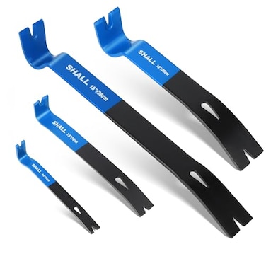 SHALL 4-Piece Flat Pry Bar Set -15" 10" 7.5" 5.5"- Heavy Duty &amp; Mini Nail Puller Crowbar, Utility Claw Bar, Wonder Bar, High-Carbon Steel Flat Bar Tool for Home Remolding &amp; Woodworking