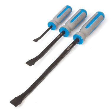 NEIKO 00251A Pry Bar, 3 Piece Angled Tip Pry Bar Set, 8", 12" &amp; 17.5" Crow Bar with Go Through Striking Cap, Textured TPR Breaker Bar Handles, Heavy Duty Black Oxide Coated Chromium Steel Small PryBar