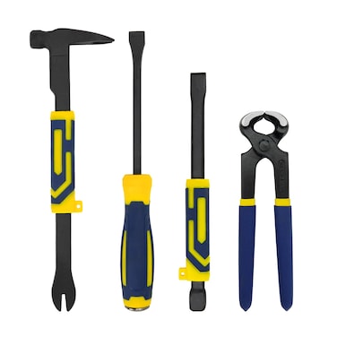 MANUFORE 4pcs Pry Bar Nail Puller Set, 12&acirc;&euro; Pry Bar,12&acirc;&euro; Crow Bar with Hammer, 10&acirc;&euro; Chisel and 8" Carpenters Pincers Set