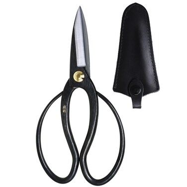 KAKURI Okubo Shears 7.8" (200 mm) Bonsai Scissors Long Blade, Flower Arranging Scissors, Japanese Carbon Steel Professional Garden Tool, Black, Made in JAPAN