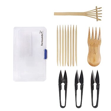 BambooMN Bonsai Tree Pruning Trimming Starter Tool Kit - Leaf Trimmers, and Bamboo Rake - 1 Set