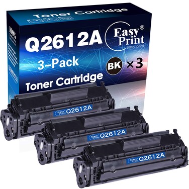 (3-Pack, Black) Compatible 12A Q2612A Toner Cartridge 2612A Used for HP Laserjet Laserjet Pro 1010 1012 1018 1020 1022 1022n 3015 3030 3050 3052 3055 M1319F Printer, by EasyPrint