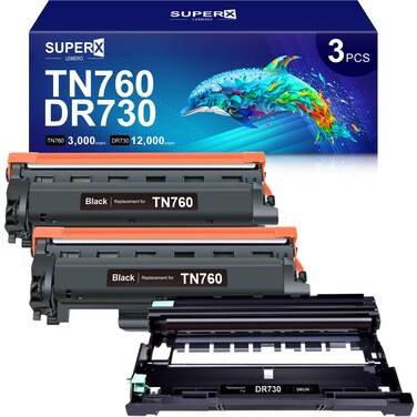 LEMERO SUPERX Compatible Toner Cartridge Replacement for Brother TN760 Toner and DR730 Drum Unit TN760 Black Toner dr-730 for HL-L2350DW MFC-L2750DW Printer (2 TN760 Toner, 1 DR730 Drum Unit, 3 Pack)